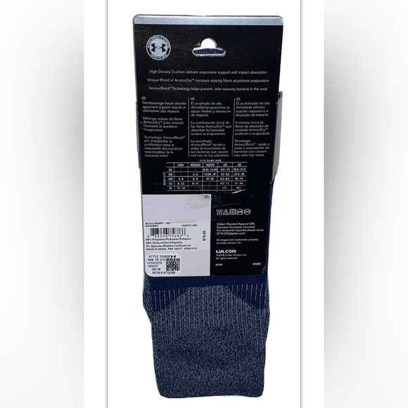 Under Armour UA Training Cushion Crew Socks 1 Pair Men’s 12-16 Blue Gray w/ Logo - Picture 5 of 11